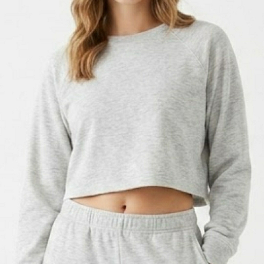 Express Light Gray Cropped Sweatshirt Top - Women